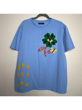 Roku Studio Oversized Blue University Flower Tee Sz 2XL